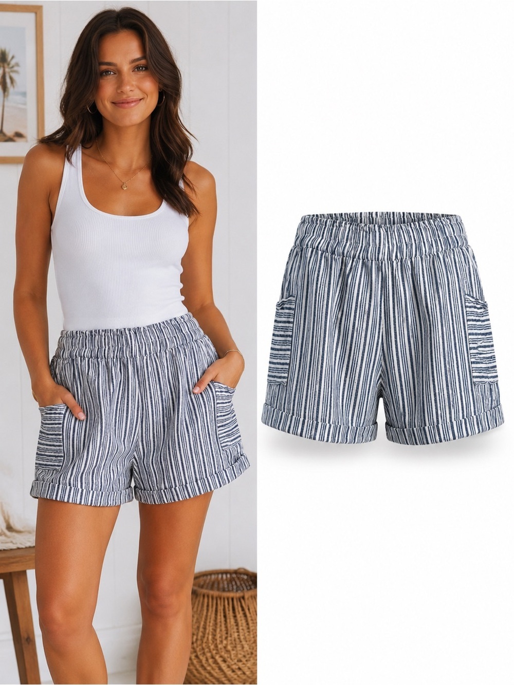 Show Me Your Mumu Disilvio Shorts XL Nantucket Stripe Blue White Cotton Coastal